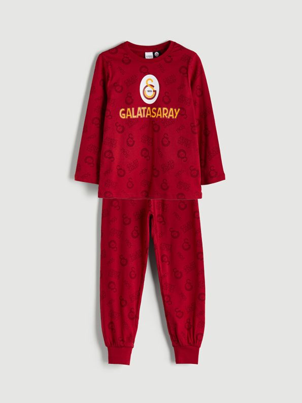 LCW Kids Red Crew Neck Galatasaray Printed Boys Pajama Set