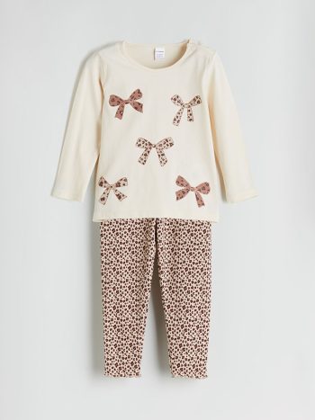 Printed Crew Neck Girls' T-Shirt Set