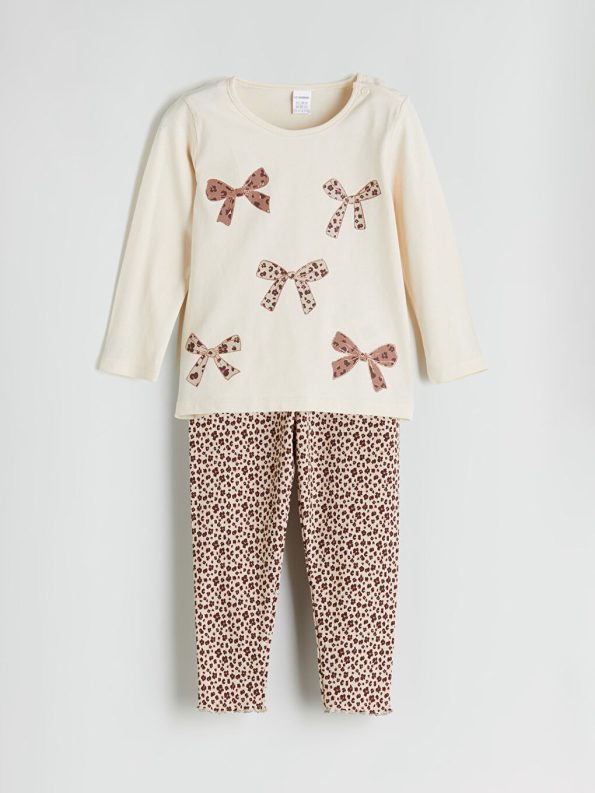 Printed Crew Neck Girls' T-Shirt Set