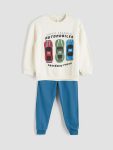 LCW Kids Beige Printed Crew Neck Sweatshirt and Jogger Set for Boys