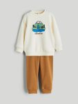 LCW ECO Beige Printed Boys Sweatshirt and Sweatpants Set