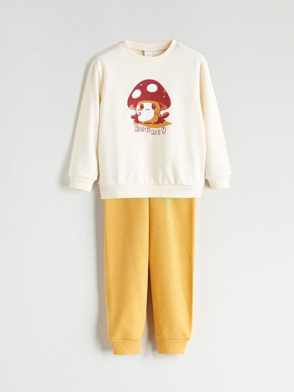 LCW ECO Beige Printed Boys' Sweatshirt and Jogger Set