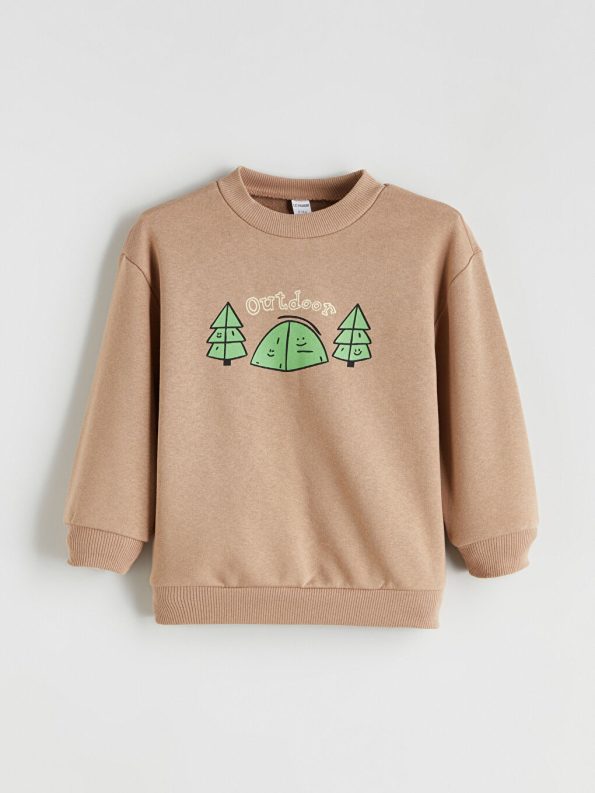 LCW ECO Beige Printed Boys Sweatshirt and Sweatpants Set