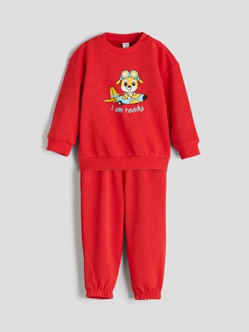 LCW Eco Red Printed Boys' Sweatshirt and Jogger Set