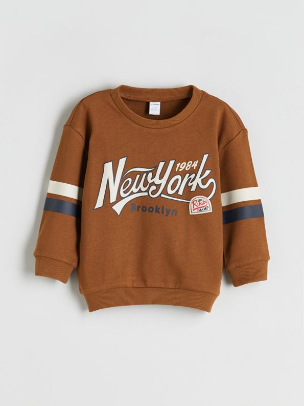 LCW Kids Brown Crew Neck Printed Long Sleeve Sweatshirt for Boys