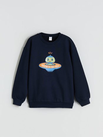 LCW Eco Navy Blue Printed Boys Sweatshirt