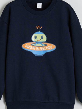 LCW Eco Navy Blue Printed Boys Sweatshirt