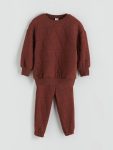 Brown Crew Neck Boys' Sweatshirt and Sweatpants Set