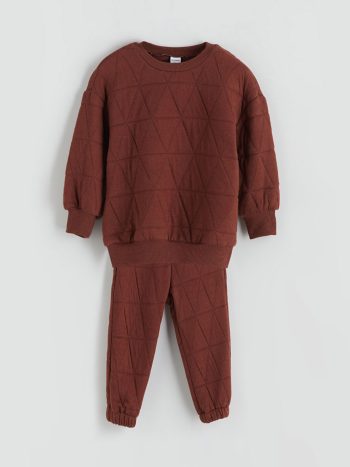 Brown Crew Neck Boys' Sweatshirt and Sweatpants Set