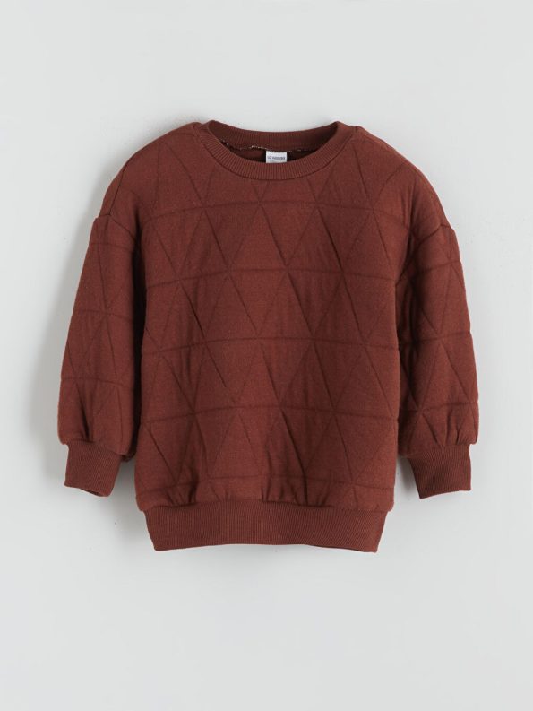Brown Crew Neck Boys' Sweatshirt and Sweatpants Set