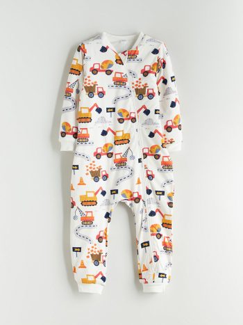 LCW ECO Cream Long Sleeve Printed Baby Boys Sleep Suit