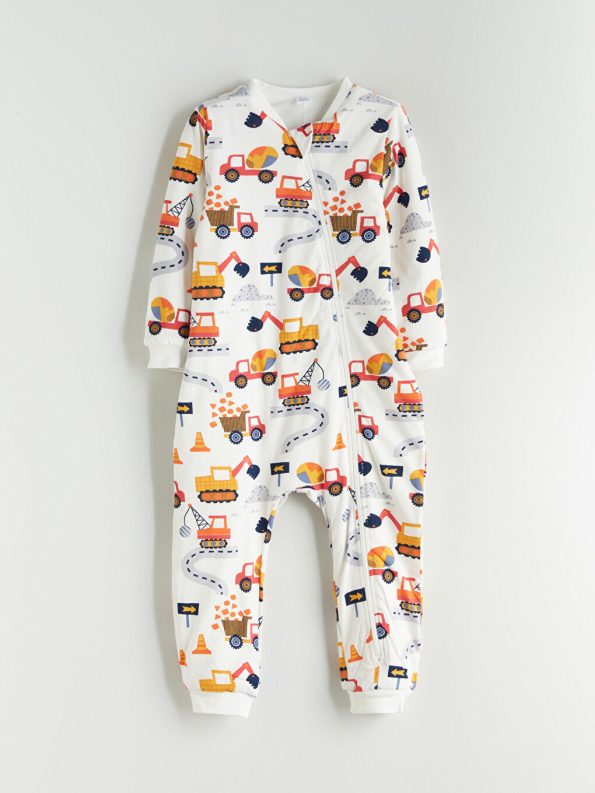 LCW ECO Cream Long Sleeve Printed Baby Boys Sleep Suit