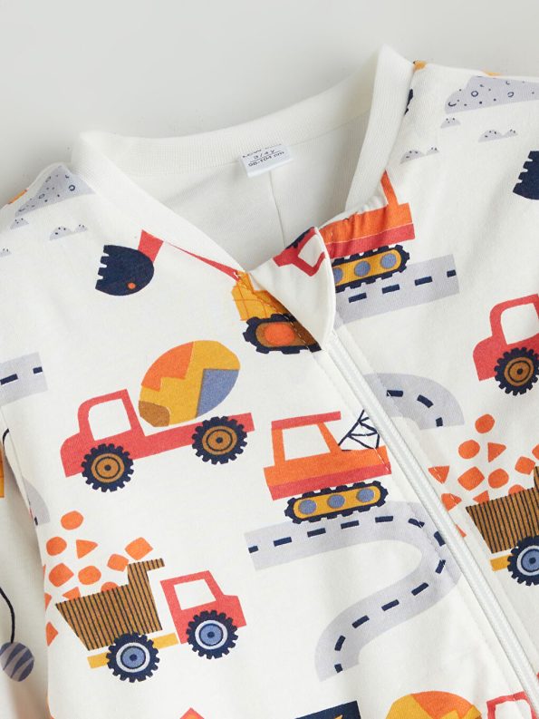 LCW ECO Cream Long Sleeve Printed Baby Boys Sleep Suit