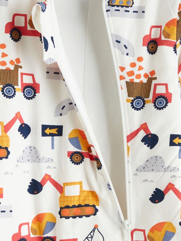 LCW ECO Cream Long Sleeve Printed Baby Boys Sleep Suit