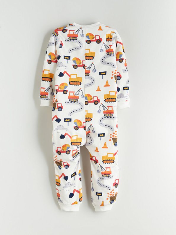 LCW ECO Cream Long Sleeve Printed Baby Boys Sleep Suit