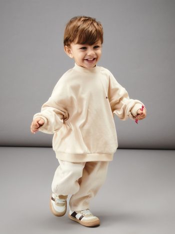 LCW Baby Beige Collar Baby Boy Sweatshirt and Pants