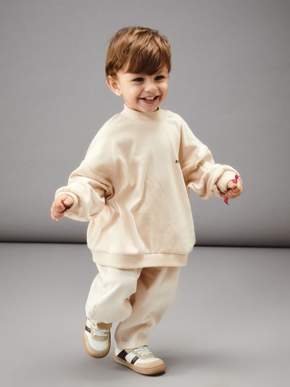 LCW Baby Beige Collar Baby Boy Sweatshirt and Pants