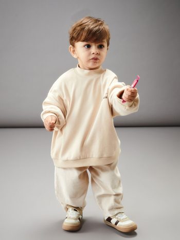 LCW Baby Beige Collar Baby Boy Sweatshirt and Pants