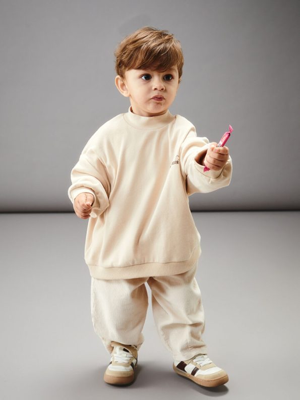 LCW Baby Beige Collar Baby Boy Sweatshirt and Pants