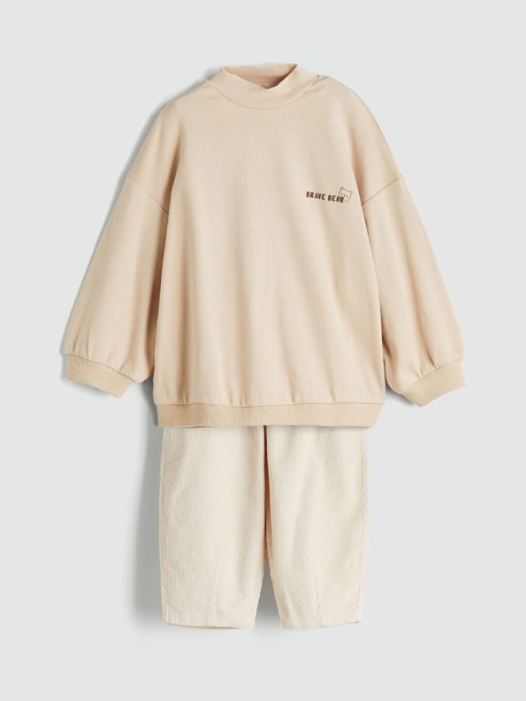 LCW Baby Beige Collar Baby Boy Sweatshirt and Pants