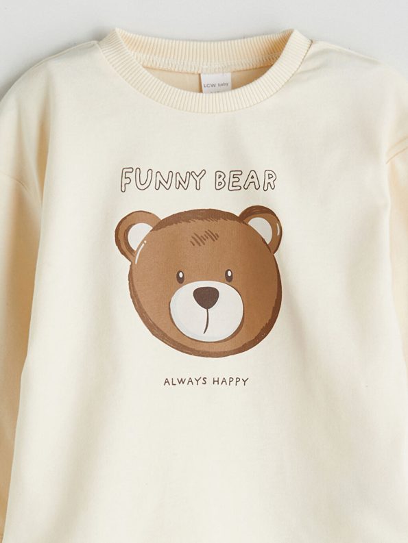 LCW Baby Beige Bicycle Neck Boys Sweatshirt and Pants Set