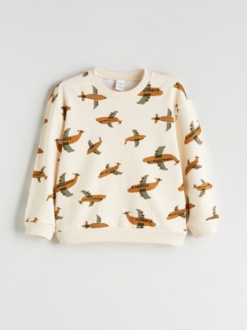LCW ECO Cream Printed Boys Sweatshirt and Pants Set