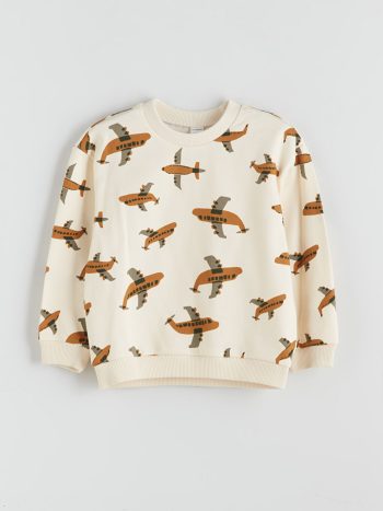 LCW ECO Cream Printed Boys' Sweatshirt and Jogger Set
