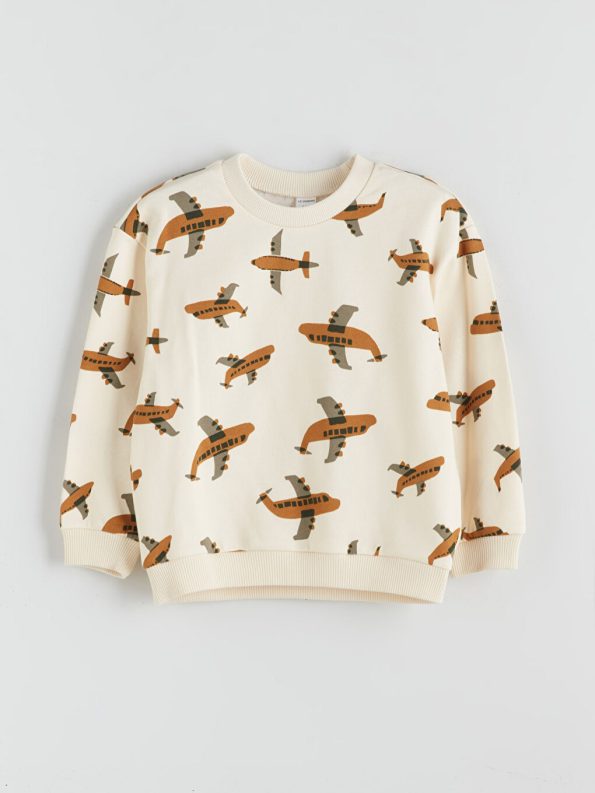 LCW ECO Cream Printed Boys' Sweatshirt and Jogger Set