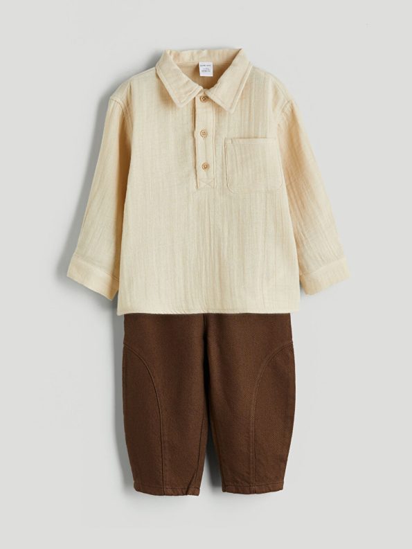 LCW Baby Beige Boys' Shirt and Pants Set