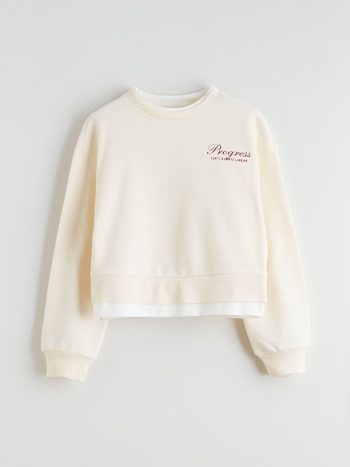 LCW Kids Beige Bicycle Neck Girls Sweatshirt