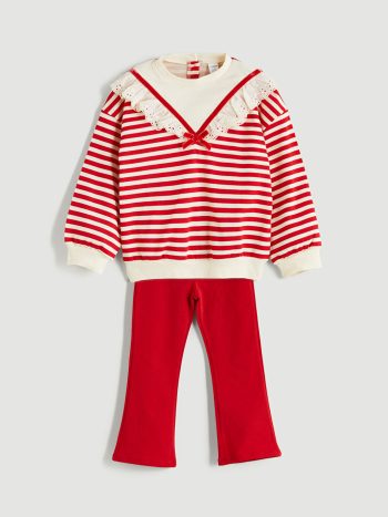Printed Crew Neck Blouse and Leggings Set for Girls
