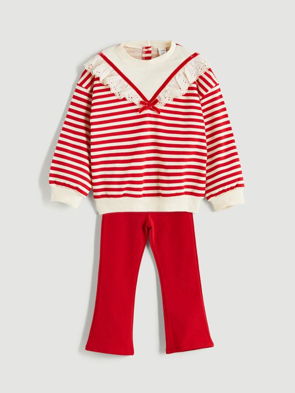 Printed Crew Neck Blouse and Leggings Set for Girls