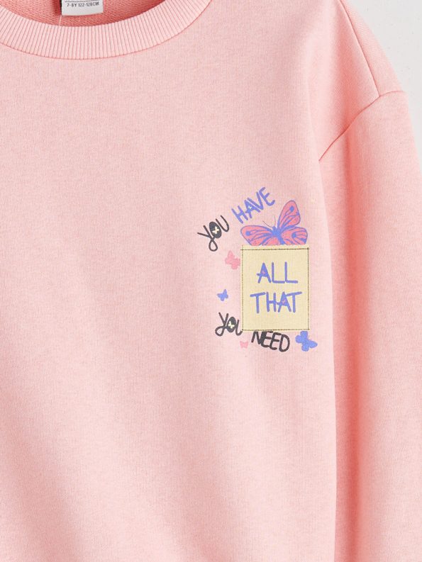 LCW Kids Pink Crew Neck Sweatshirt for Girls