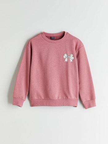 LCW Eco Pink Bow Print Crew Neck Sweatshirt for Girls