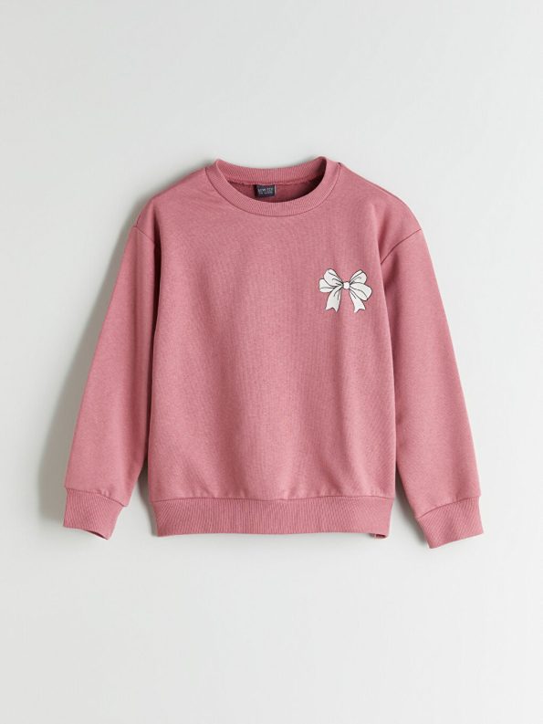 LCW Eco Pink Bow Print Crew Neck Sweatshirt for Girls