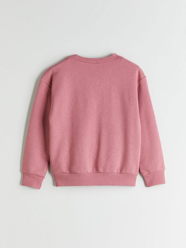 LCW Eco Pink Bow Print Crew Neck Sweatshirt for Girls