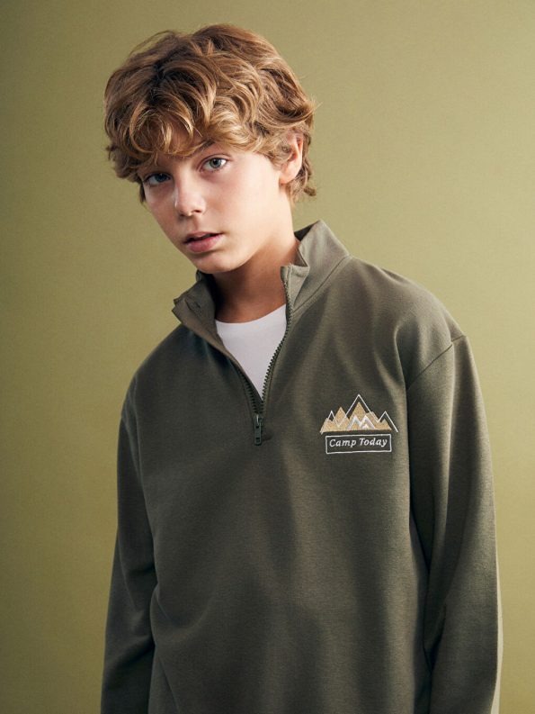 LCW Kids Haki Collared Boys Sweatshirt