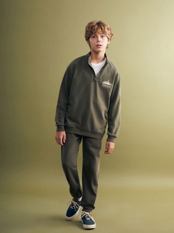 LCW Kids Haki Collared Boys Sweatshirt