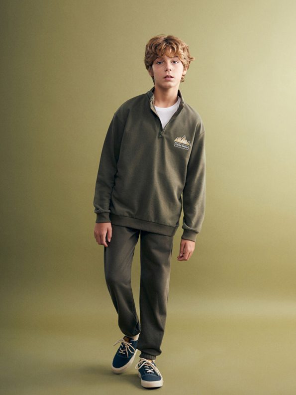 LCW Kids Haki Collared Boys Sweatshirt