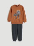 LCW Kids Orange Crew Neck Boys Sweatshirt and Jogger Pants