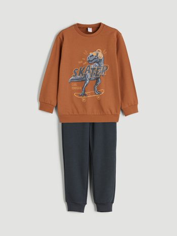 LCW Kids Orange Crew Neck Boys Sweatshirt and Jogger Pants