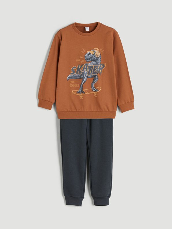LCW Kids Orange Crew Neck Boys Sweatshirt and Jogger Pants