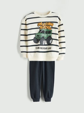 LCW Kids Beige Crew Neck Boys Sweatshirt and Jogger Pants