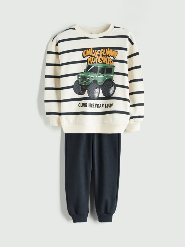 LCW Kids Beige Crew Neck Boys Sweatshirt and Jogger Pants