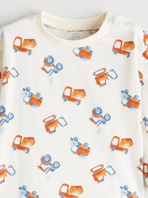 LCW Baby Cream Crew Neck Boys T-Shirt and Sweatpants
