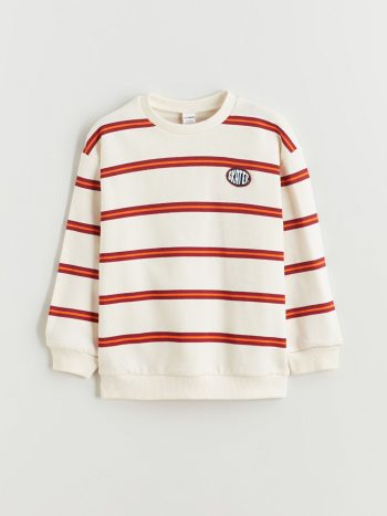 LCW Kids Beige Striped Crew Neck Sweatshirt for Boys