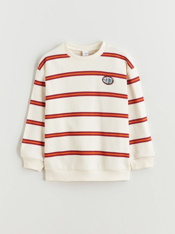 LCW Kids Beige Striped Crew Neck Sweatshirt for Boys