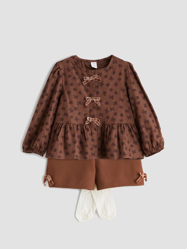 Girls' three-piece set: shirt, shorts, and long socks
