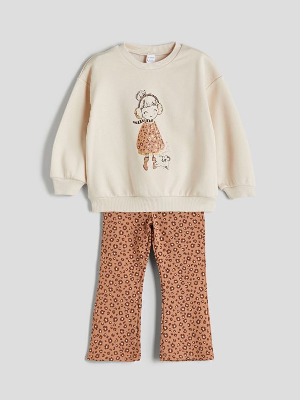 Bow Print Girl's Sweatshirt and Leggings Set