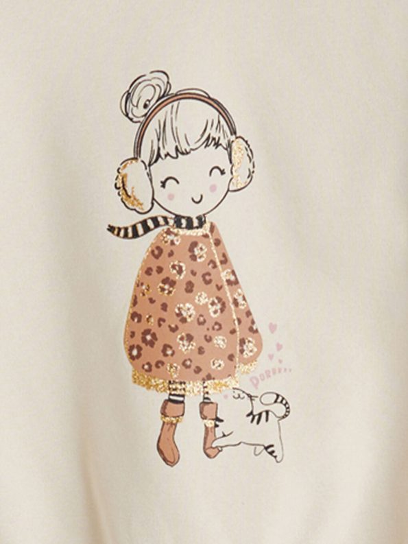 Bow Print Girl's Sweatshirt and Leggings Set